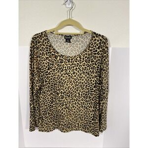Rafaella Women's Brown Leopard Animal Printed Knit Top L/S XL R1